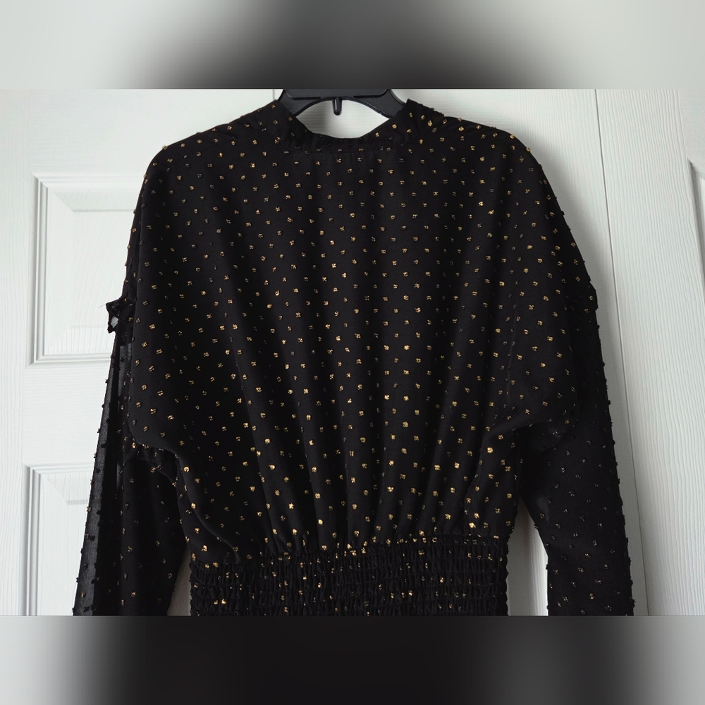 Aqua Black Dress with Gold Dots size S - Picture 8 of 10